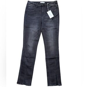 Flying Monkey Black Label Jeans Womens 31 Black New Distressed Front Slit F4947